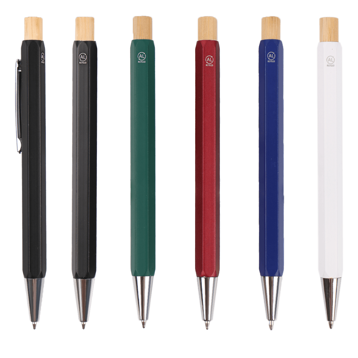 TE886-Hexagonal Recycled Aluminium Pen with Bamboo Pusher